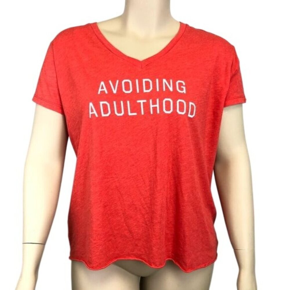 Wildfox Avoiding Adulting Orange V-Neck T-shirt - Picture 4 of 7